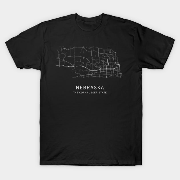 Nebraska State Road Map T-Shirt by ClarkStreetPress